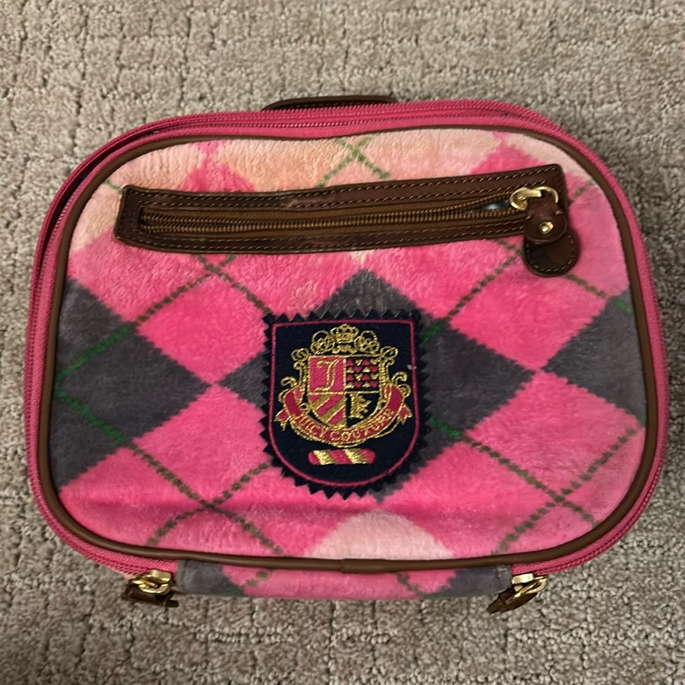 Vintage Grey Pink Juicy Couture Insulated Purse Lunch Bag Velour Y2K Rare